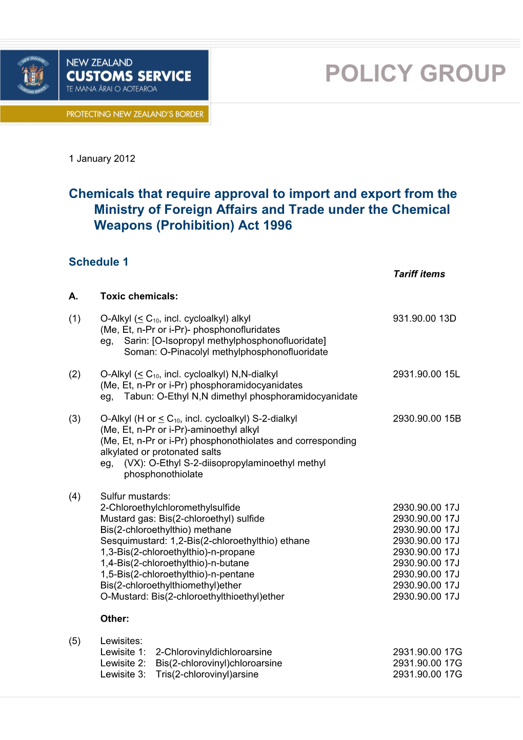 Chemical Weapons Classifications