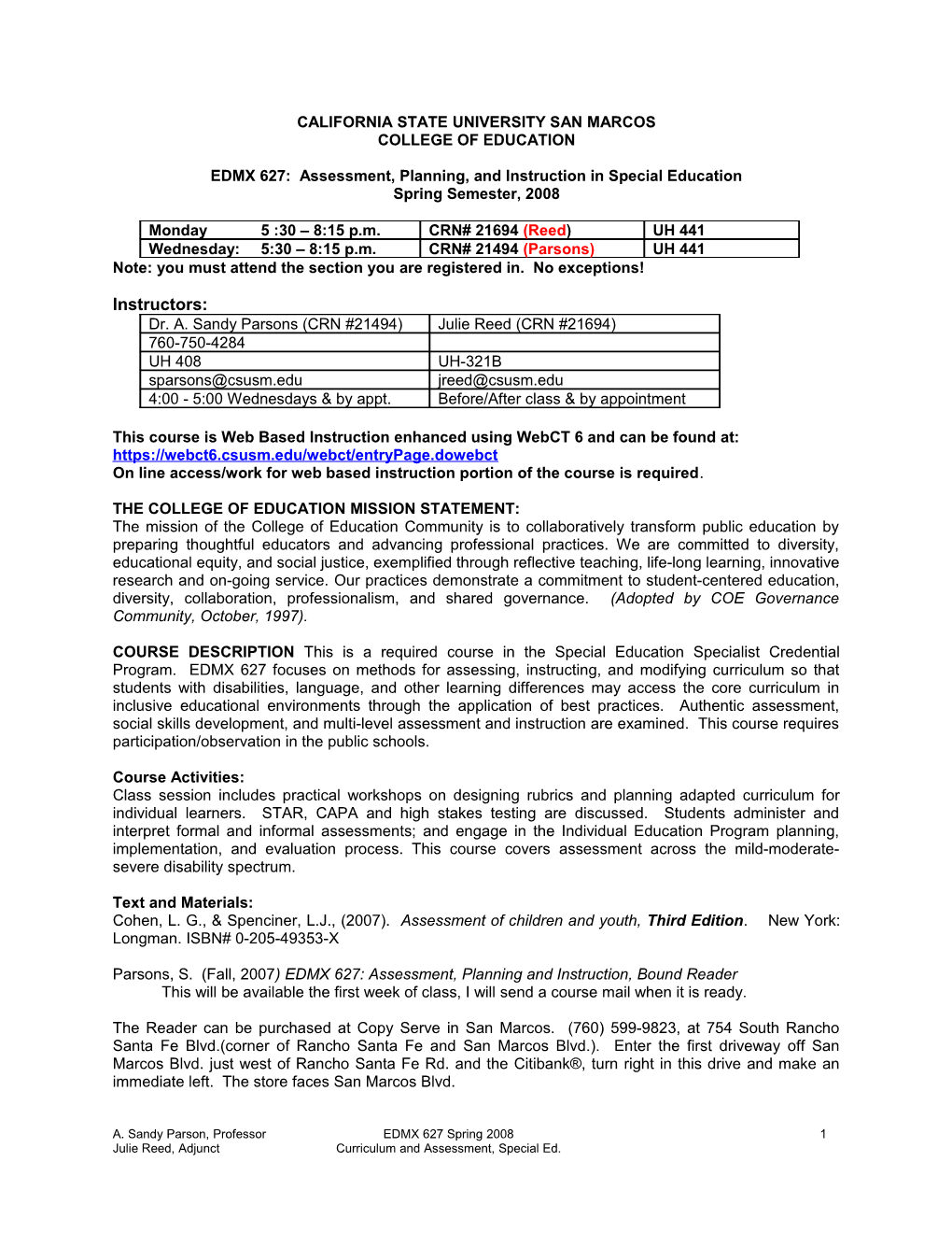 EDMX 627: Assessment, Planning, and Instruction in Special Education