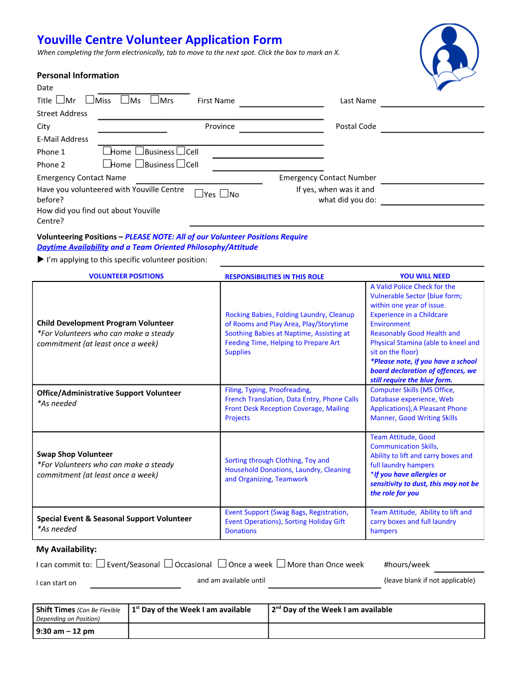 Evergreen Volunteer Application Form