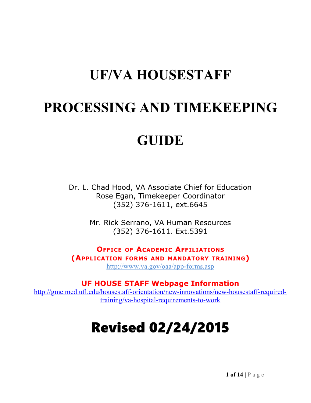 Uf/Va Residents Information Handbook