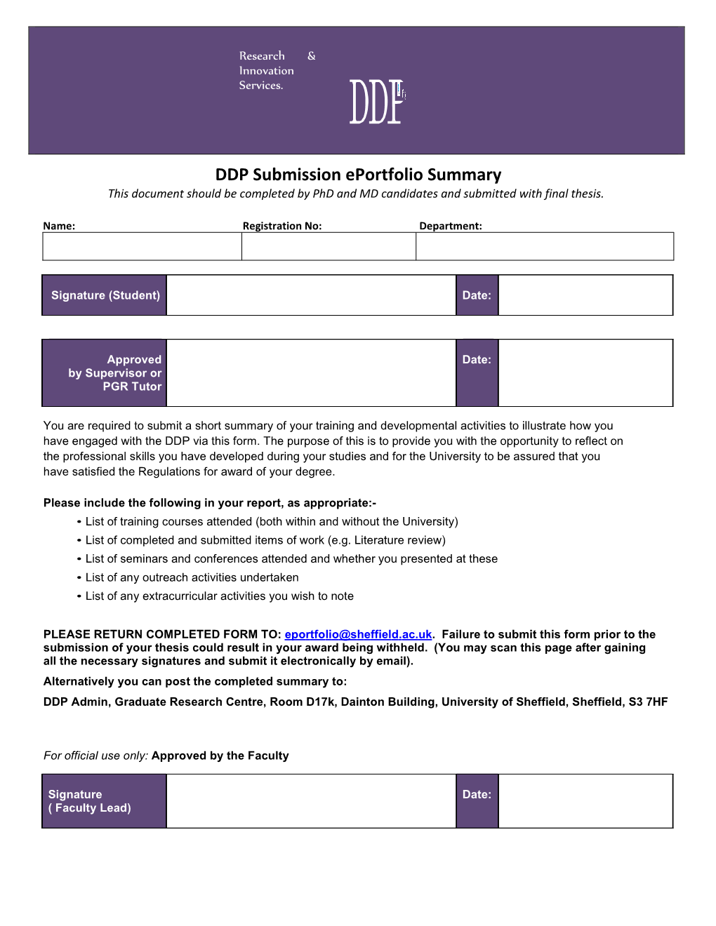 DDP Submission Eportfolio Summary