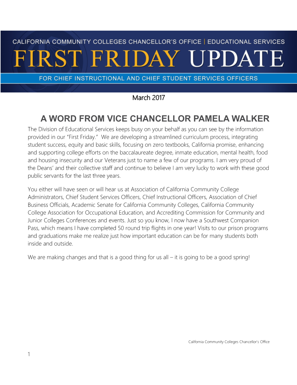 A Word from Vice Chancellorpamela Walker