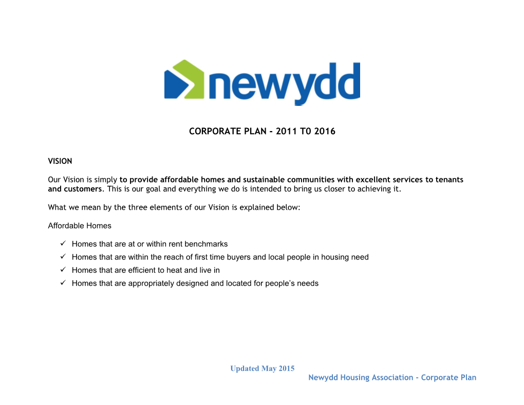 Corporate Plan - 2011 T0 2016