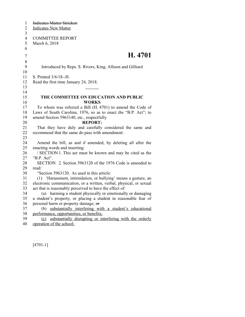 2017-2018 Bill 4701 Text of Previous Version (Mar. 6, 2018) - South Carolina Legislature Online