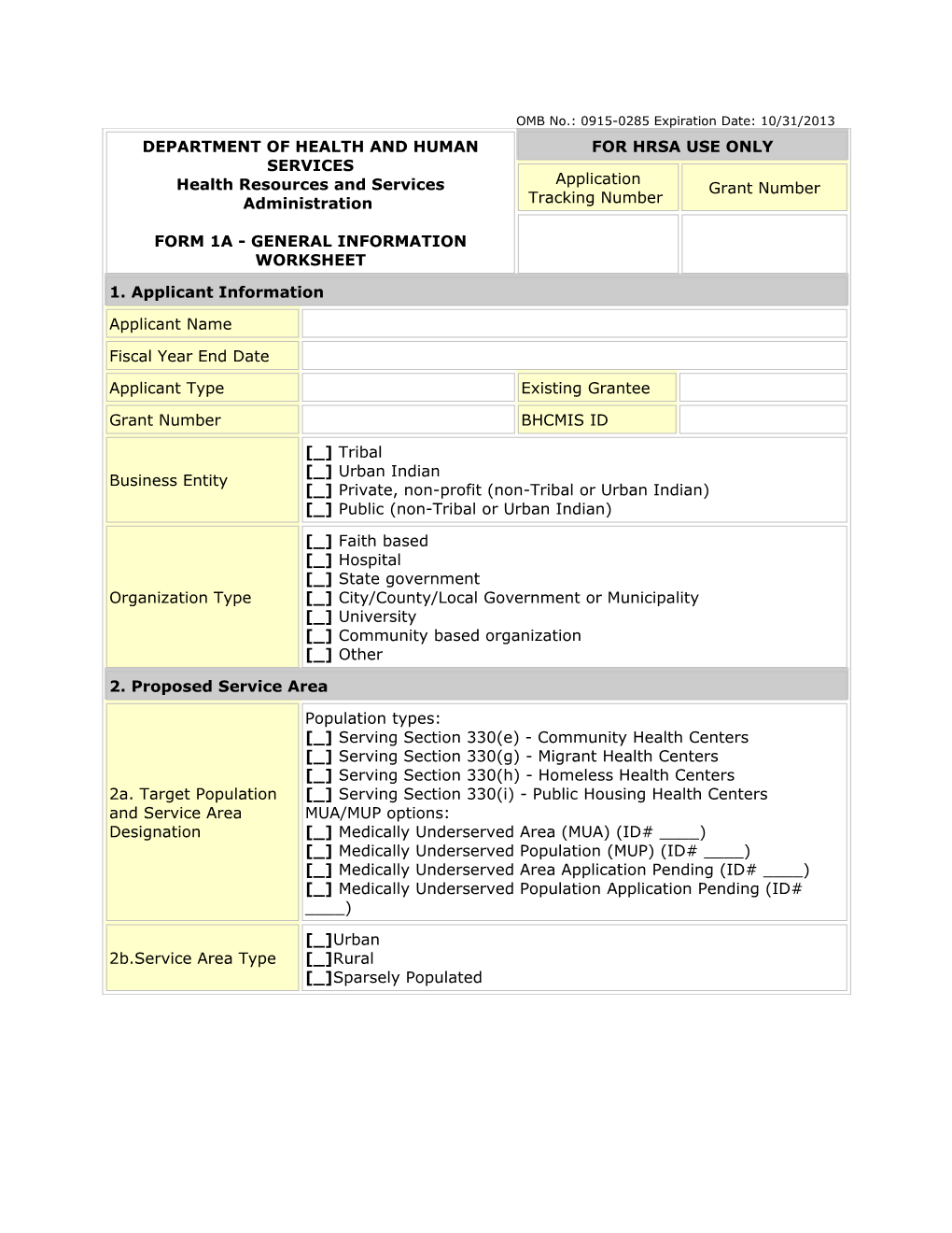 Form 1A: General Information Worksheet