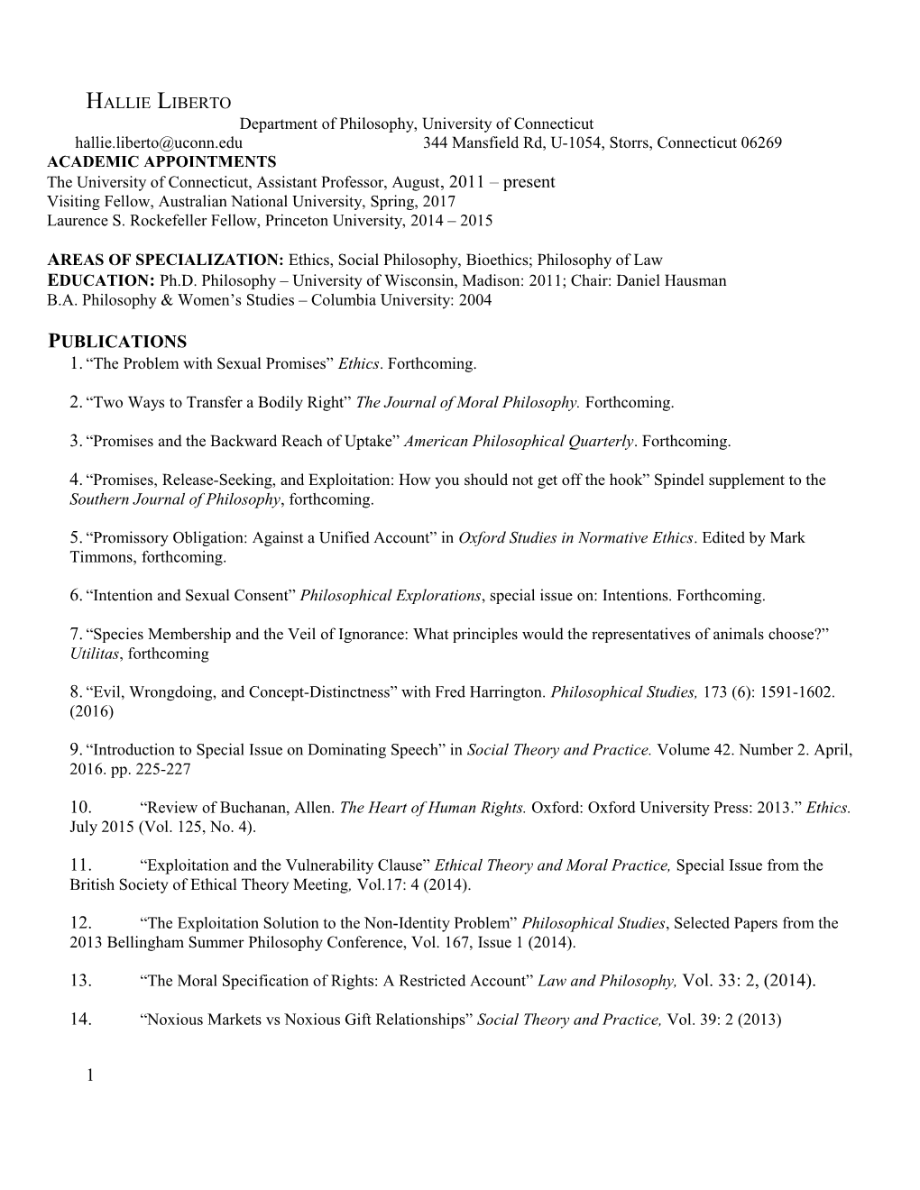 HALLIE LIBERTO Department of Philosophy, University of Connecticut