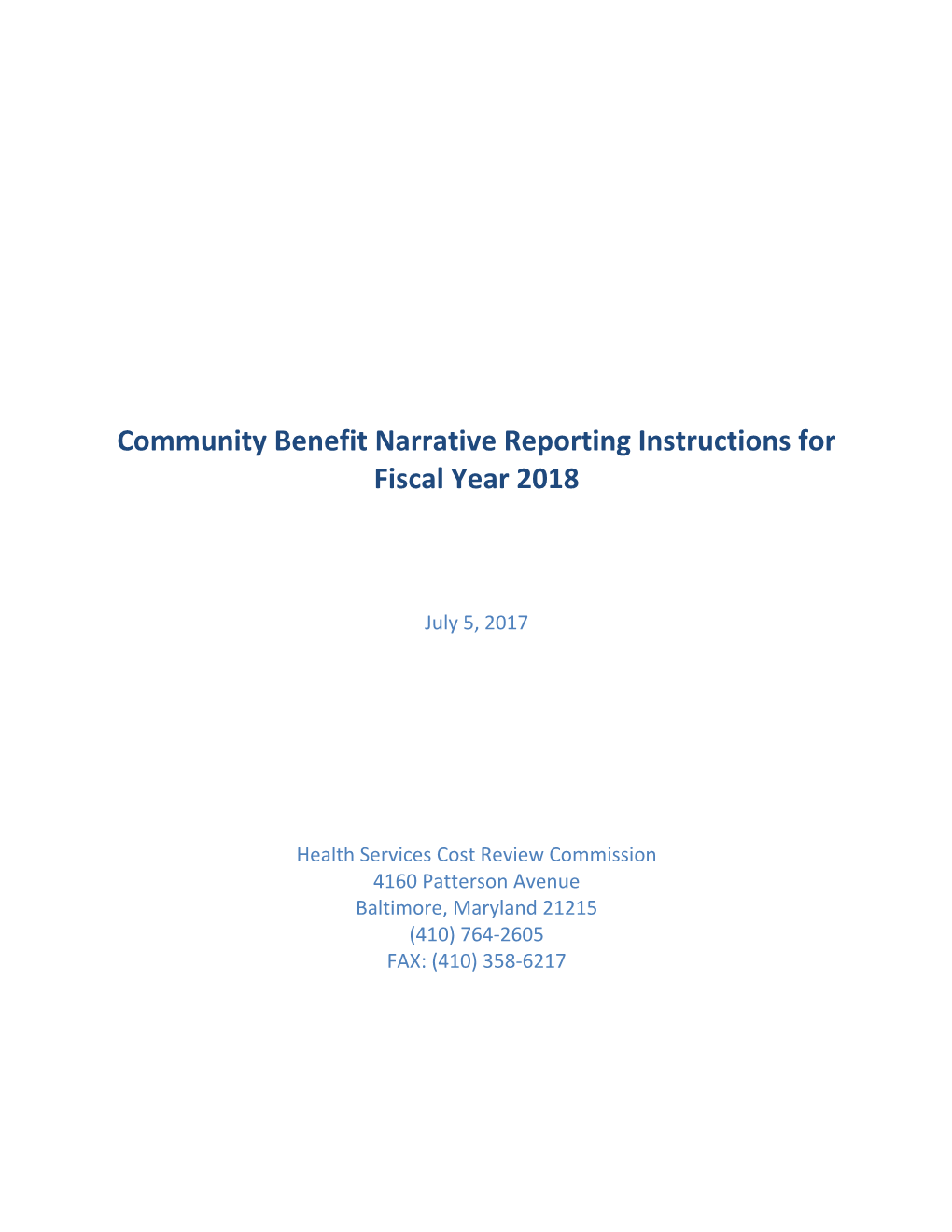 FY 2018 Community Benefit Narrative Collection Tool