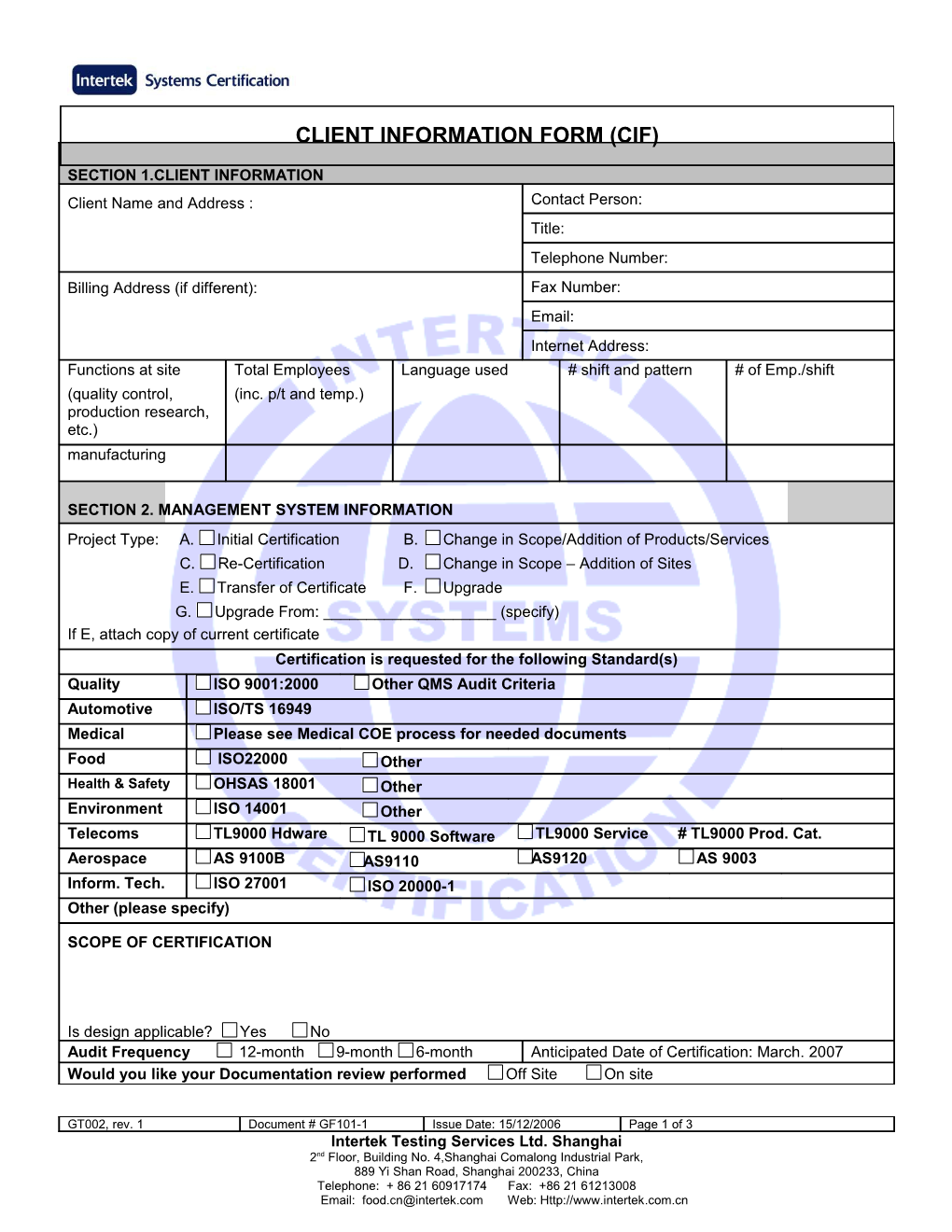 Section 2. Management System Information