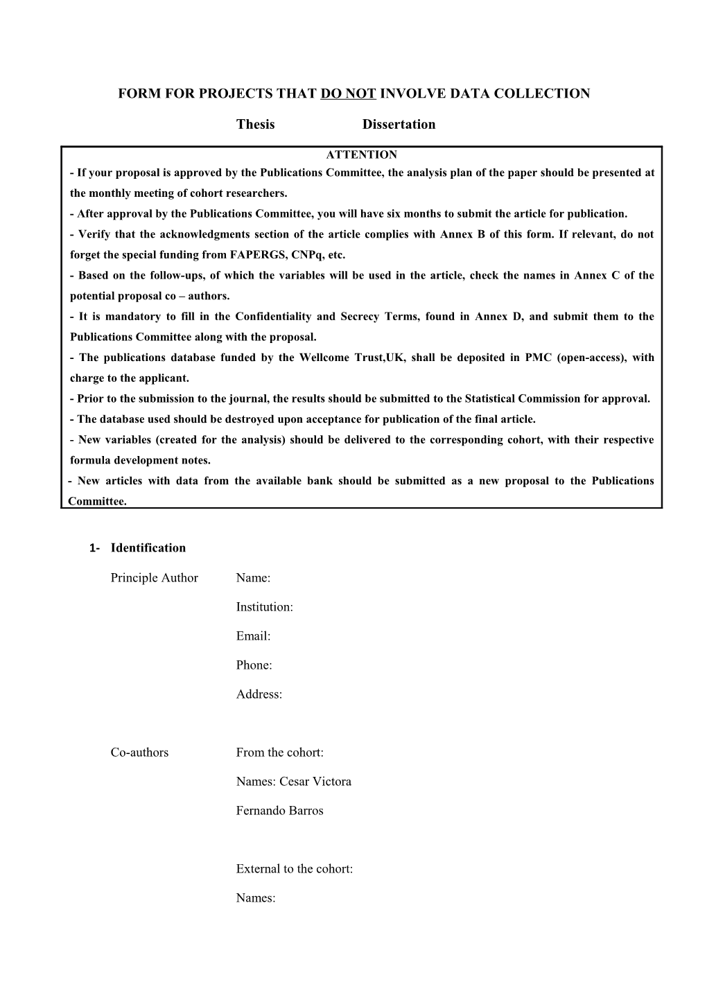 Formulário Para Projetos Que Não Envolvam Coleta De Dados (Artigos)