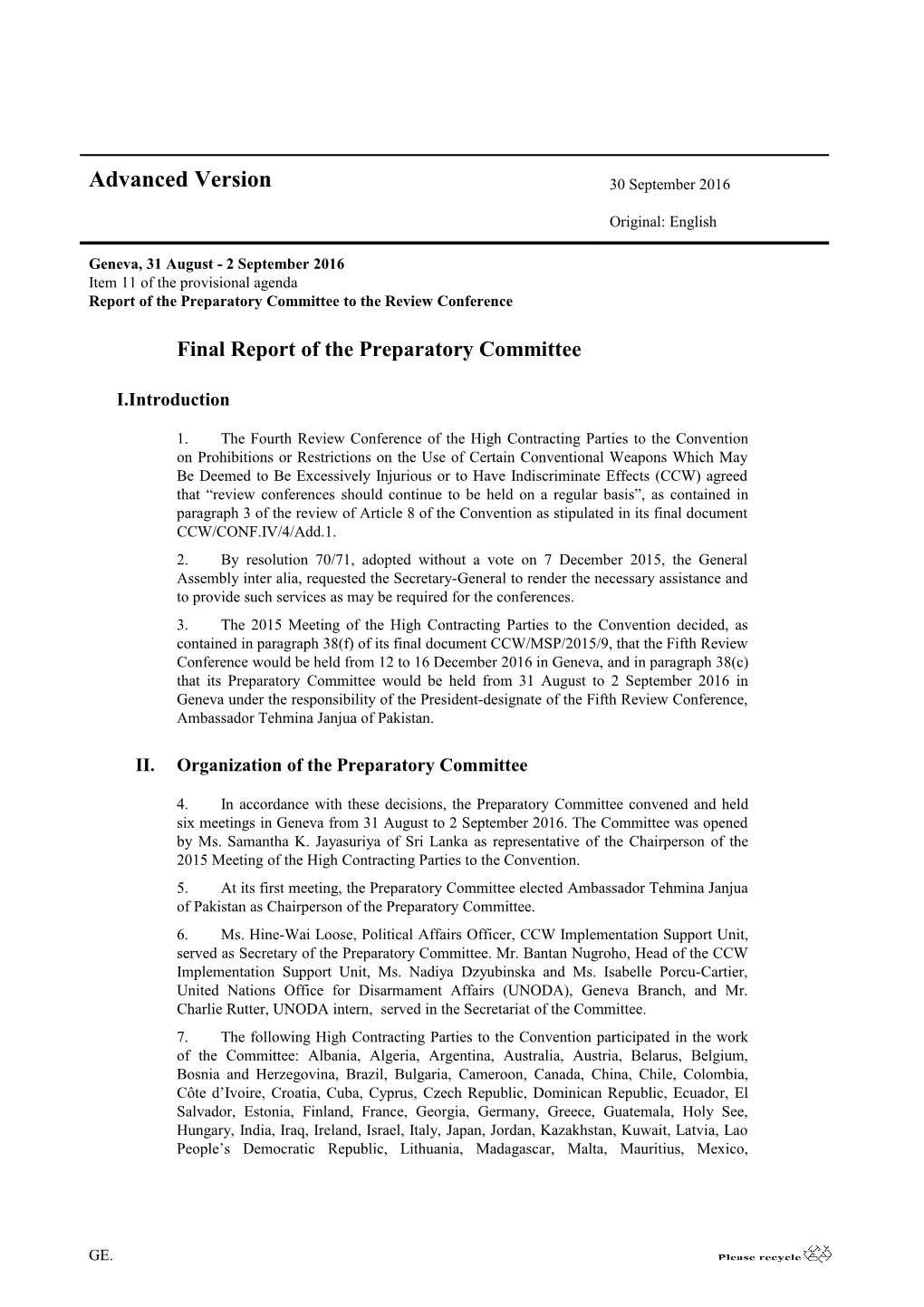 Report of the Preparatory Committeeto the Review Conference
