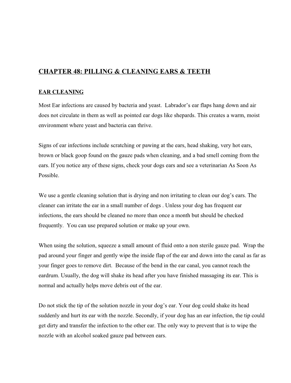 Chapter 48: Pilling & Cleaning Ears & Teeth