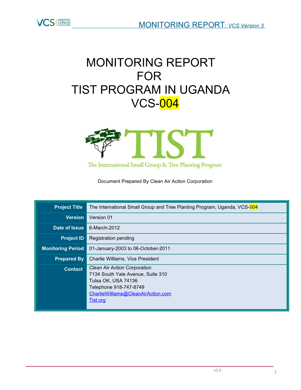 VCS Monitoring Report Template