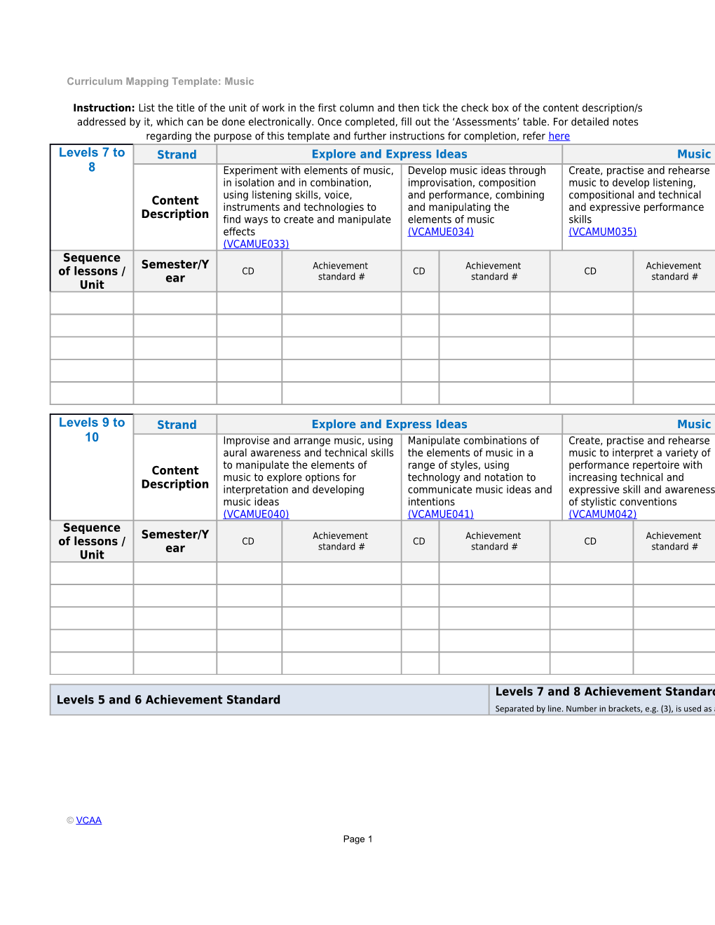 Curriculum Mapping Template: Music