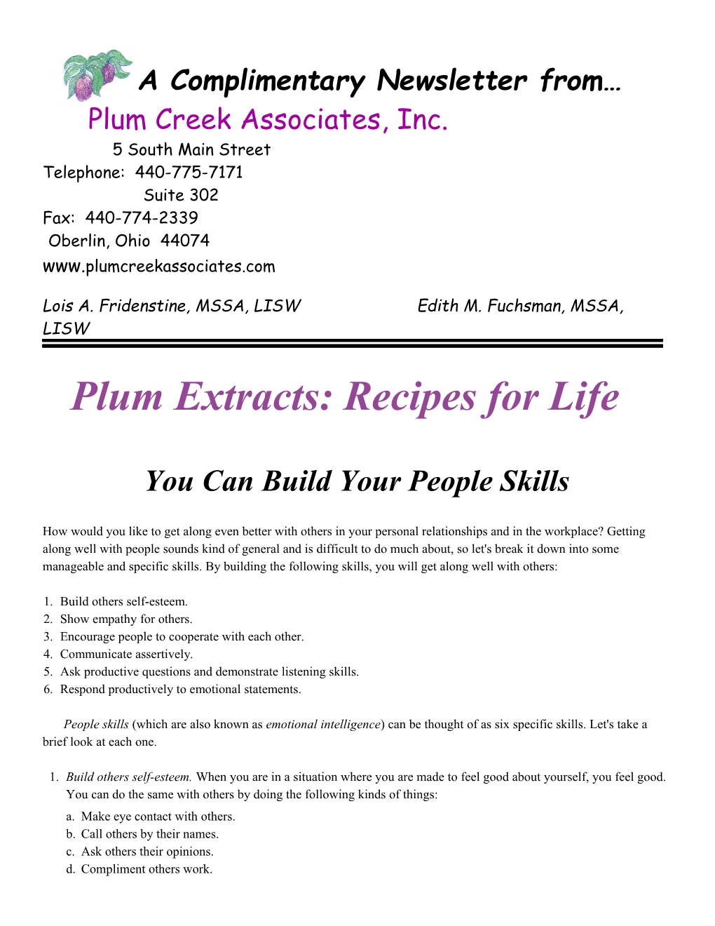 Plum Creek Associates, Inc