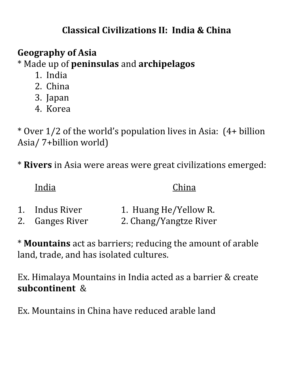 Classical Civilizations II: India & China