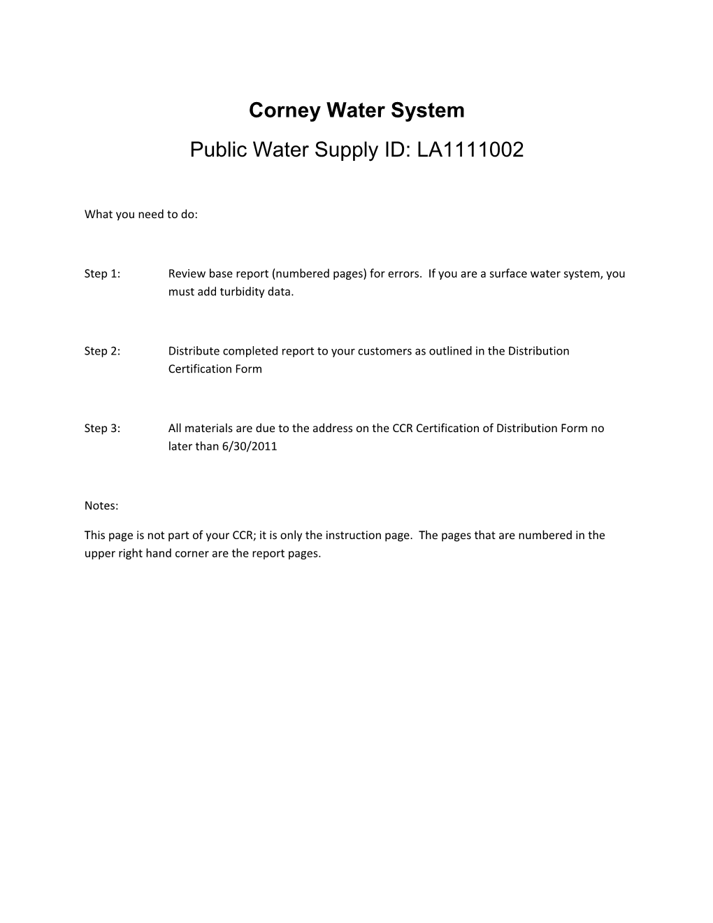 Corney Water System