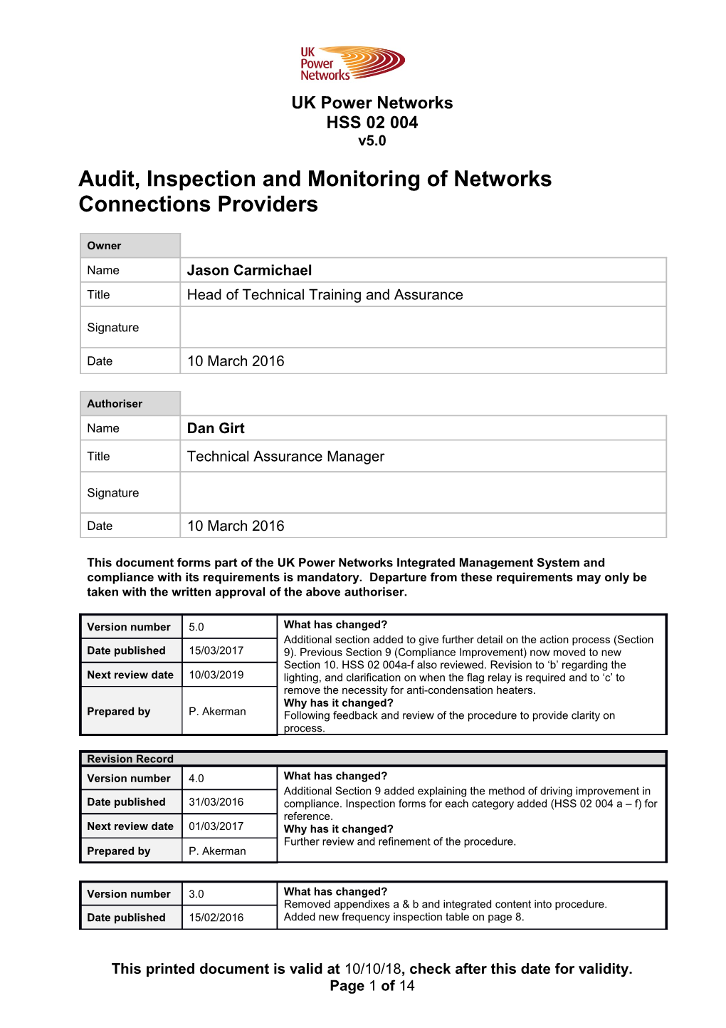 HSS 02 004 Audit, Inspection and Monitoring of Networks Connections Providers