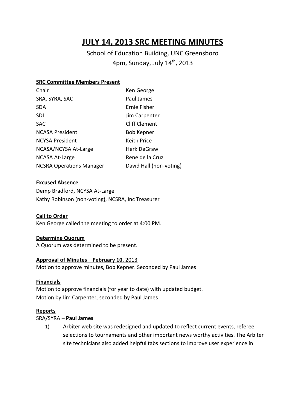 July 14, 2013 Src Meeting Minutes