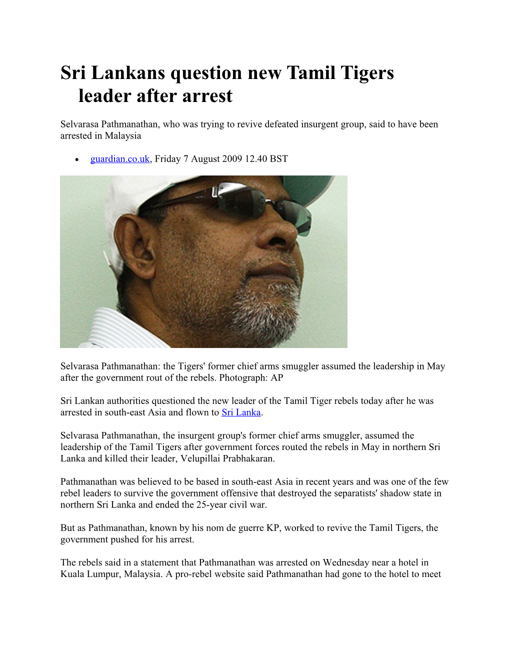 Sri Lankans Question New Tamil Tigers Leader After Arrest