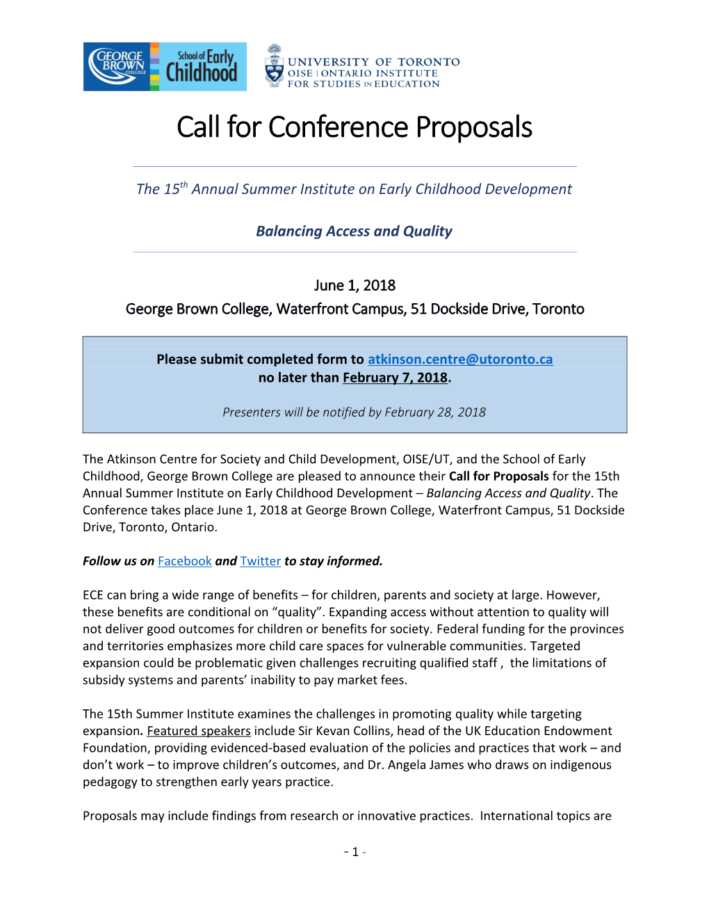 Call for Conference Proposals