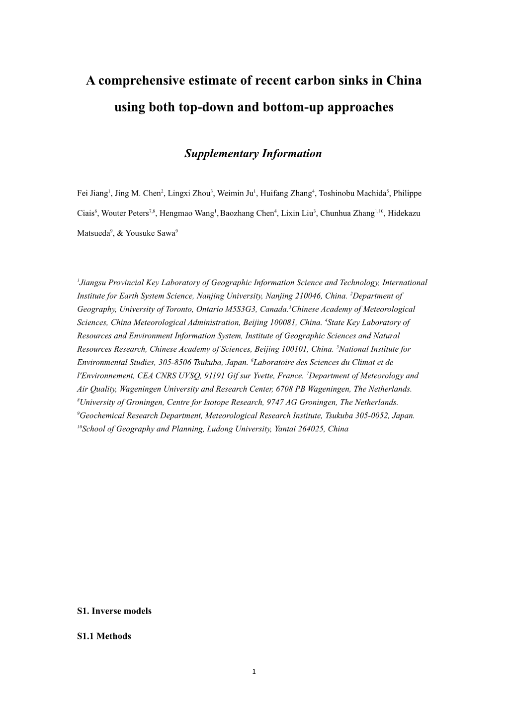 A Comprehensive Estimate of Recent Carbon Sinks in China Using Both Top-Down and Bottom-Up