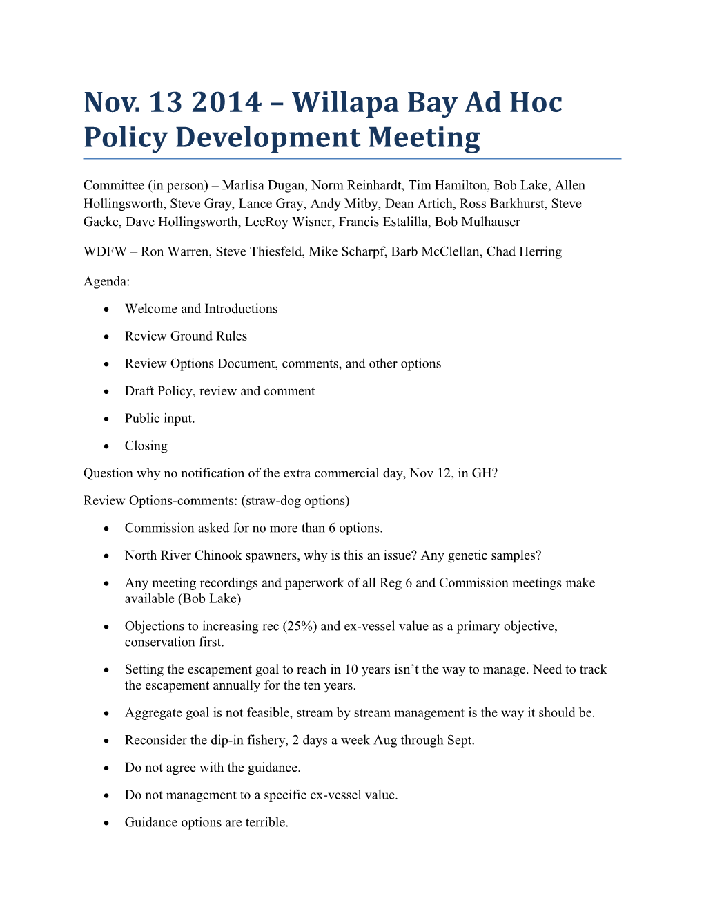Nov. 13 2014 Willapa Bay Ad Hoc Policy Developmentmeeting