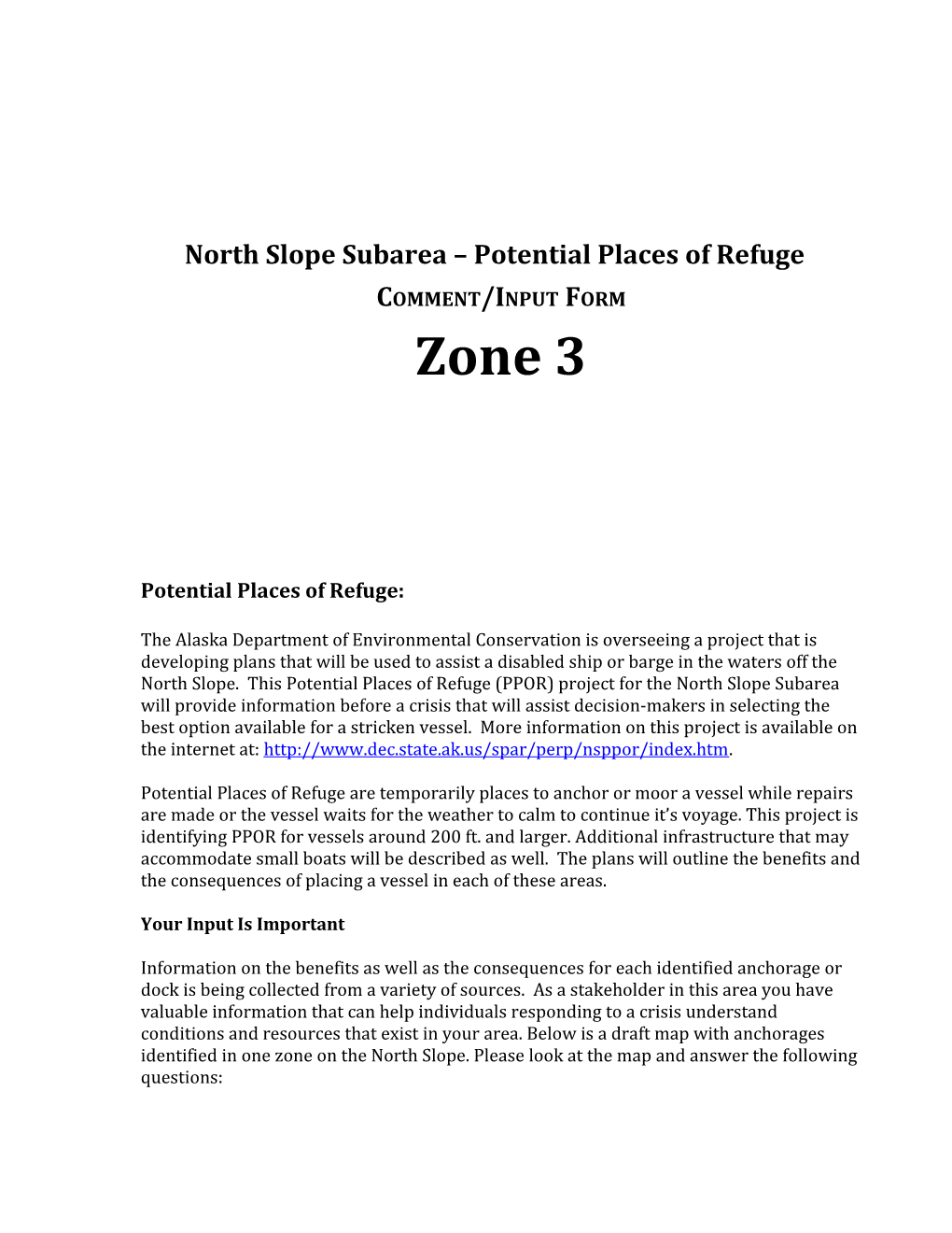 North Slope Subarea Potential Places of Refuge
