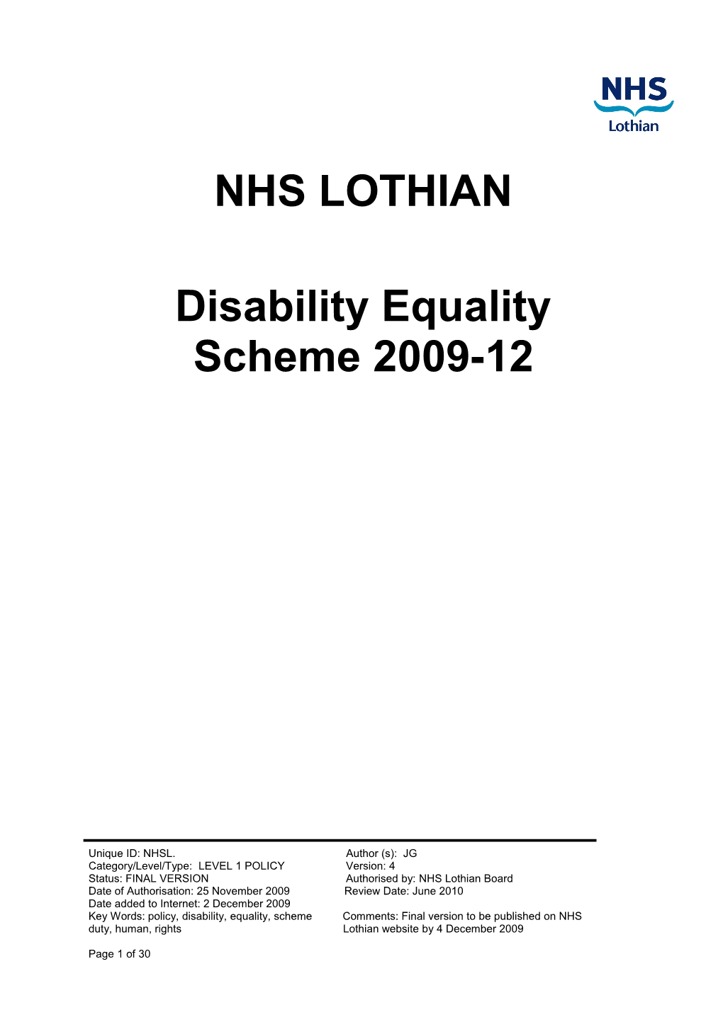 NHS Lothian Disability Equality Scheme 2009-12