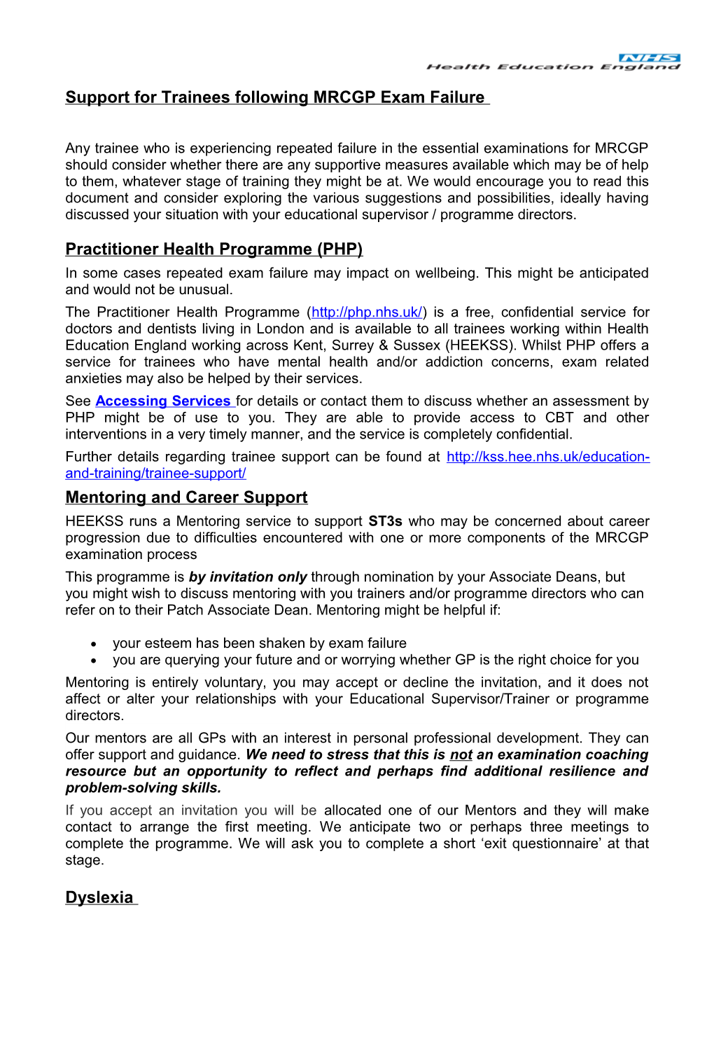Support for Trainees Following MRCGP Exam Failure