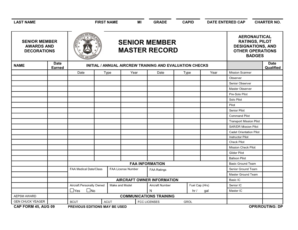 CAPF 45 - Senior Member Master Record