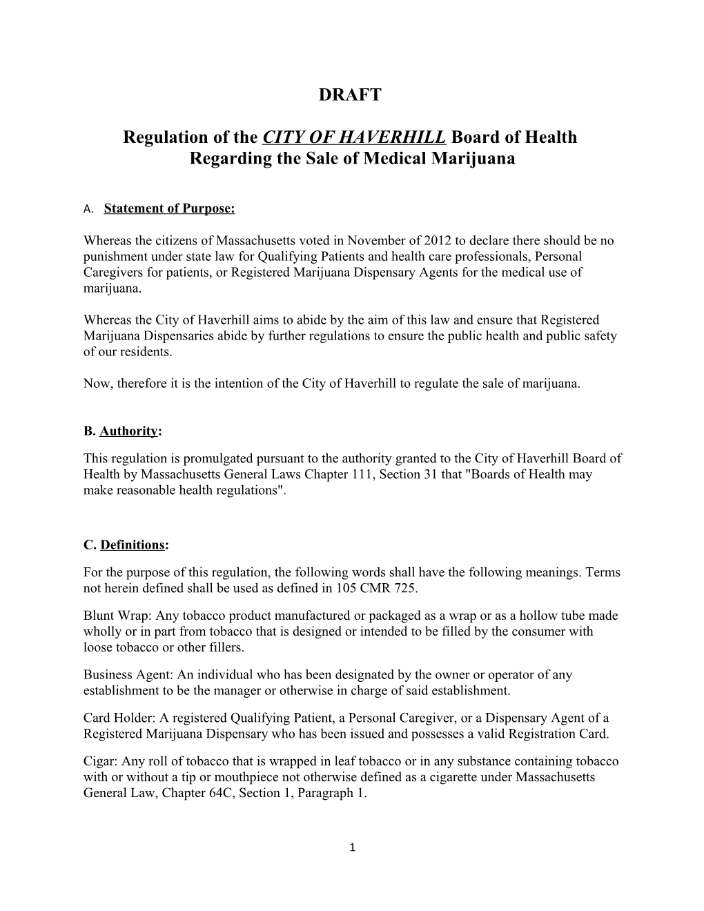 Regulation of Thecity of HAVERHILL Board of Health