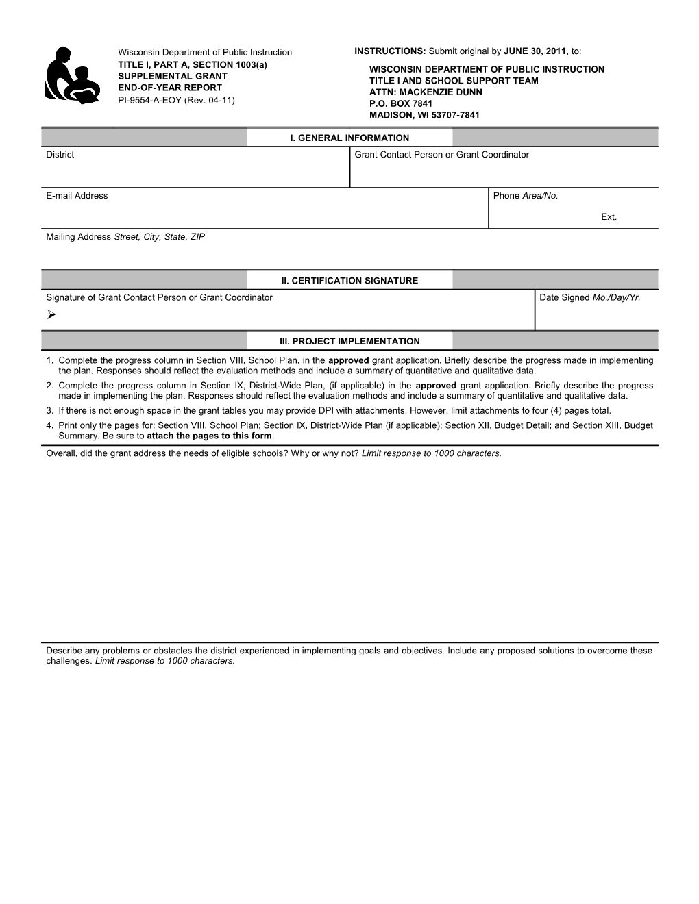 PI-9554-A-EOY Title I Supplemental Grant, 1003(A) End-Of-Year
