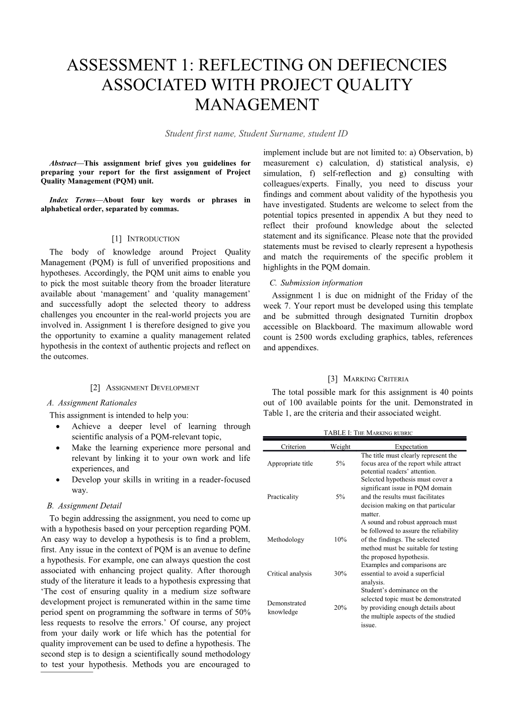 Assessment 1: Reflecting on Defiecnciesassociated with Project Quality Management