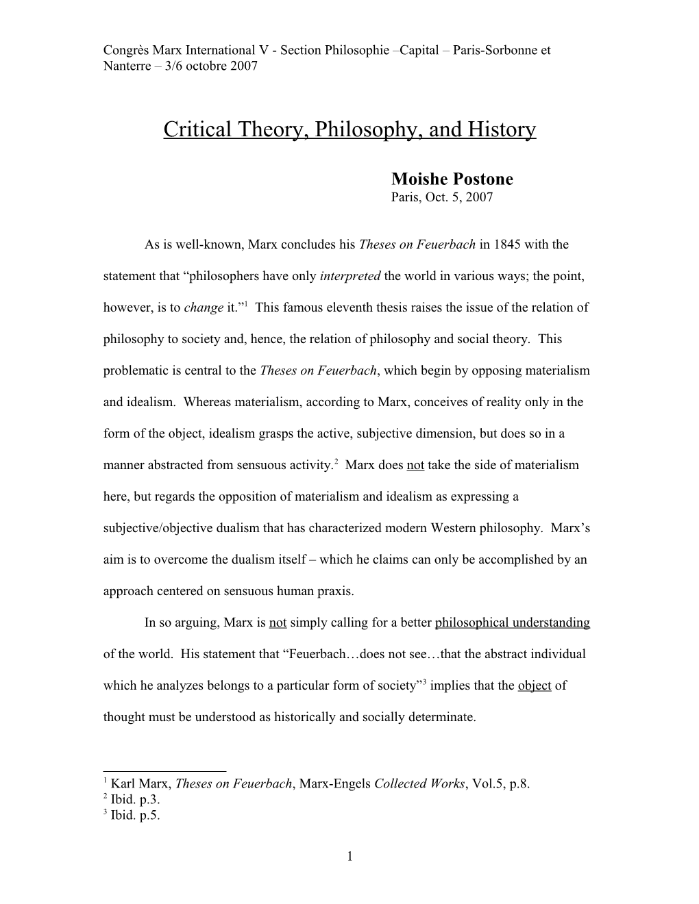 Critical Theory, Philosophy, and History