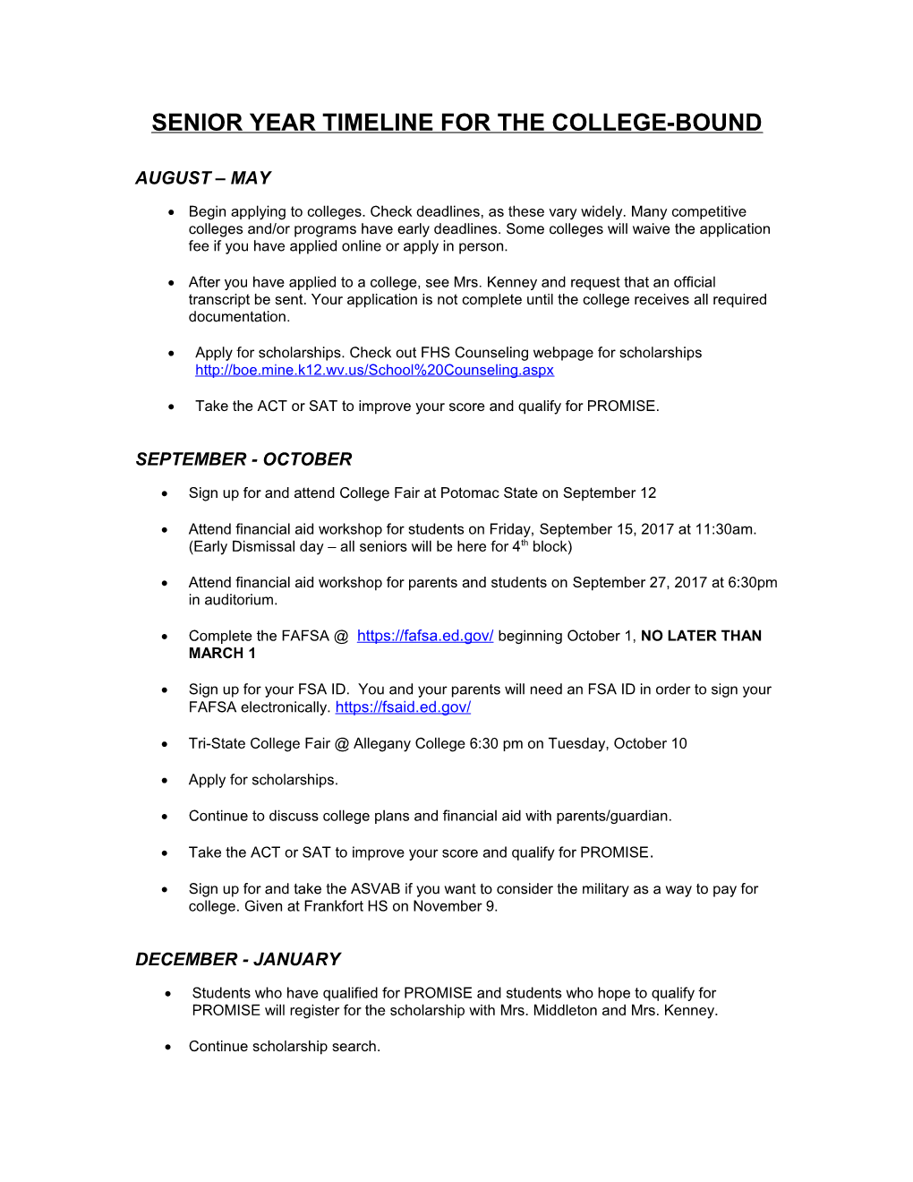 Timeline for Students