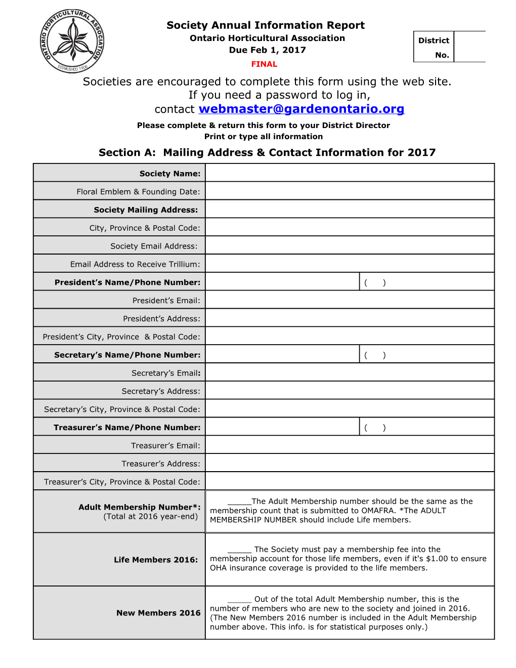 Please Complete & Return This Form to Your District Director