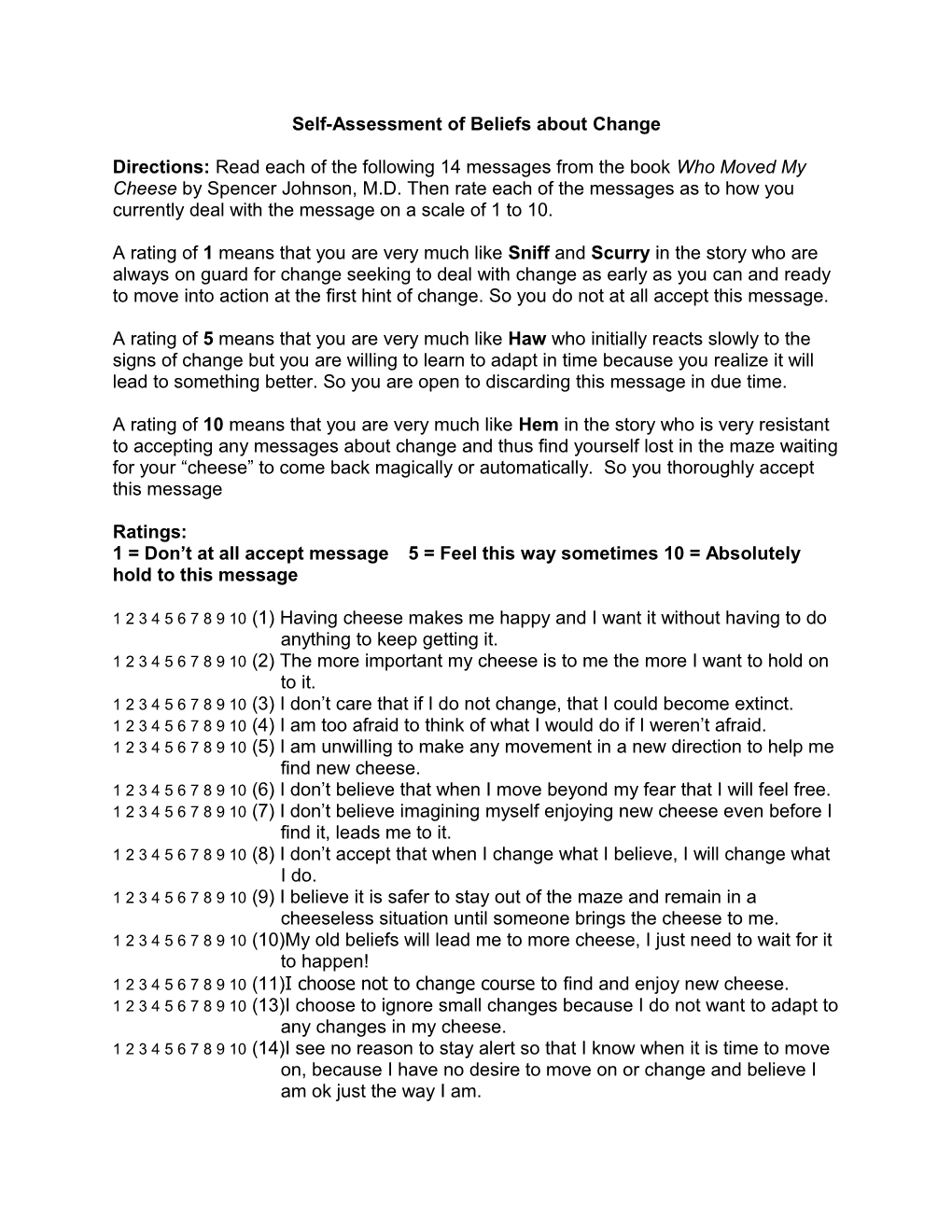 Self-Assessment of Beliefs About Change