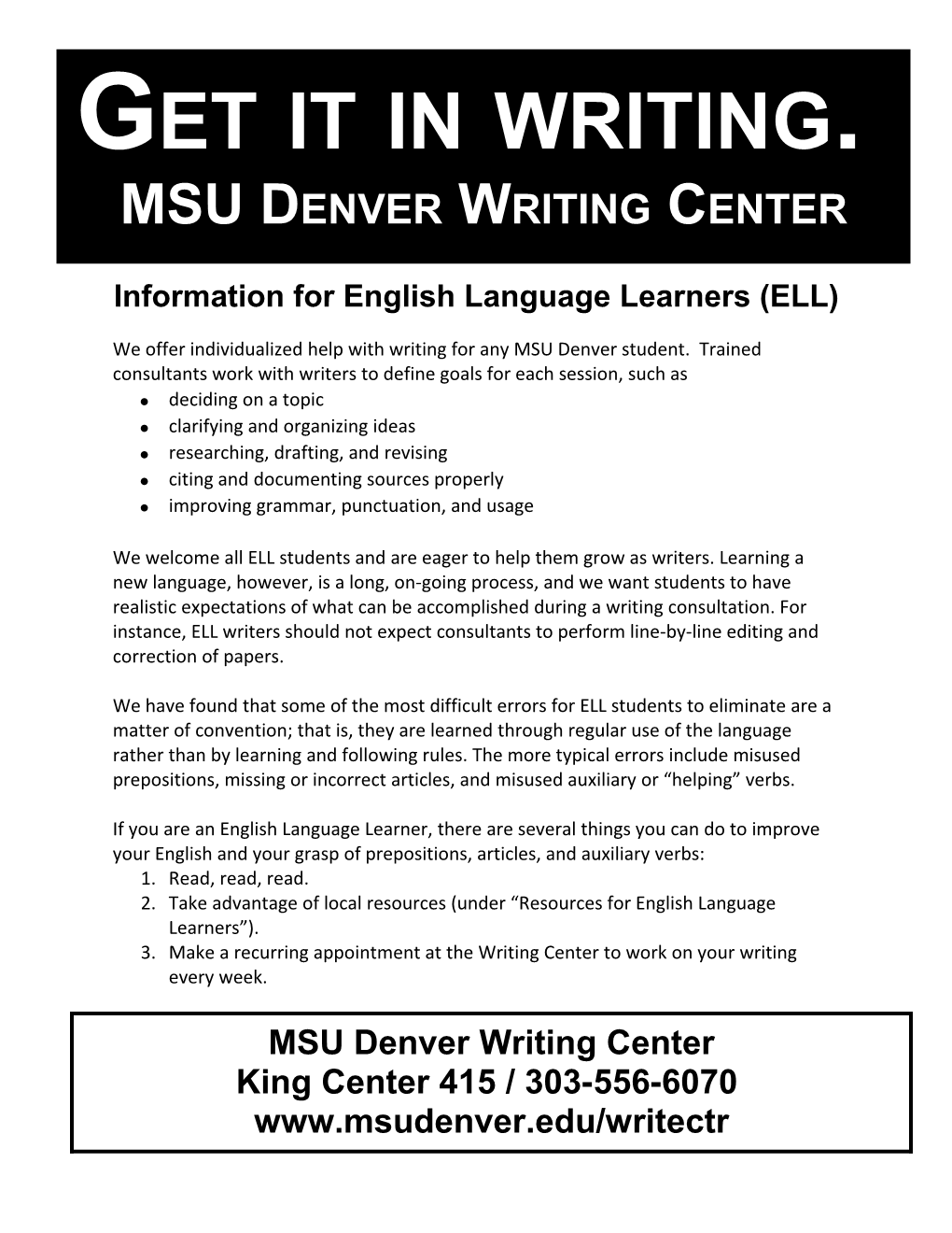 Information for English Language Learners (ELL)
