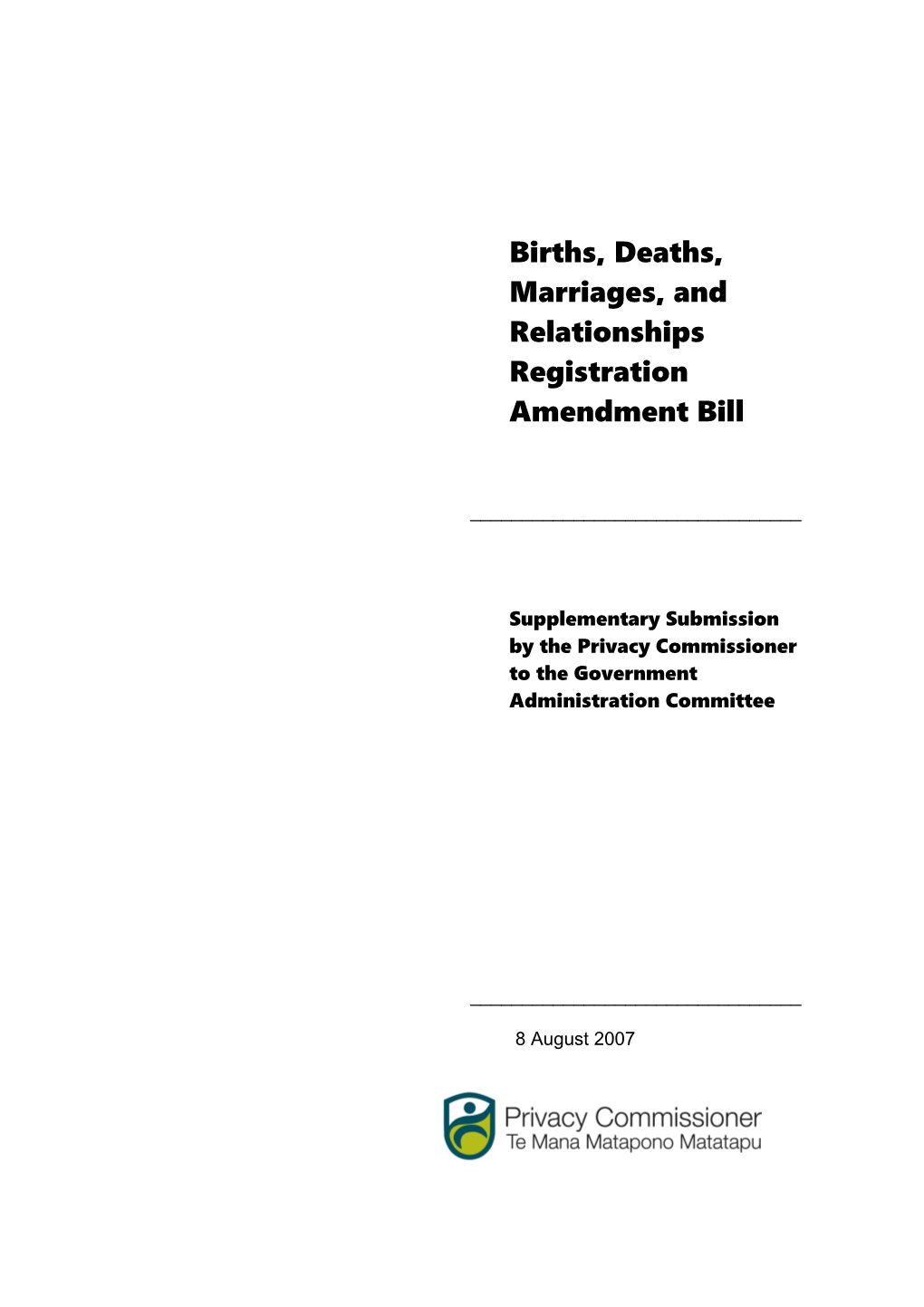 Births, Deaths, Marriages, and Relationships Registration Amendment Bill