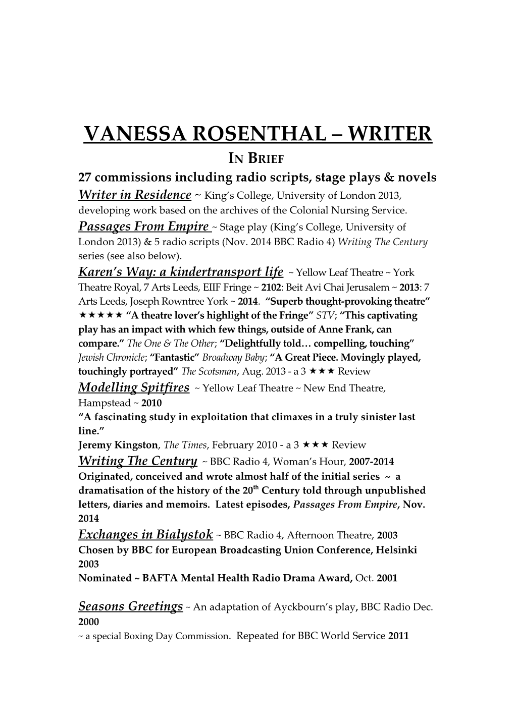 Vanessa Rosenthal Writer