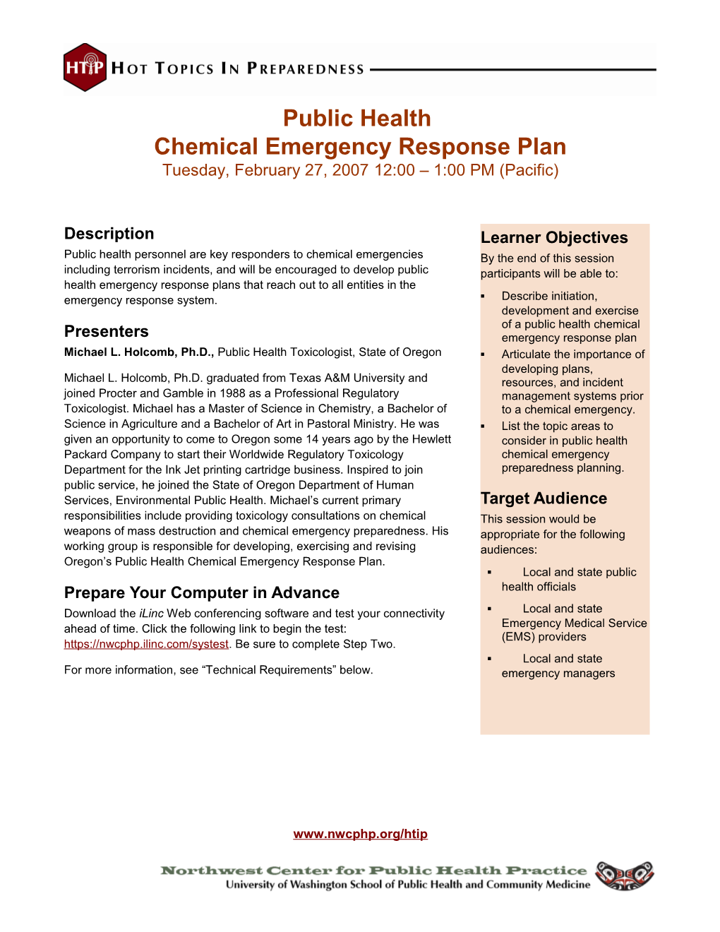 Public Health Chemical Emergency Response Plan