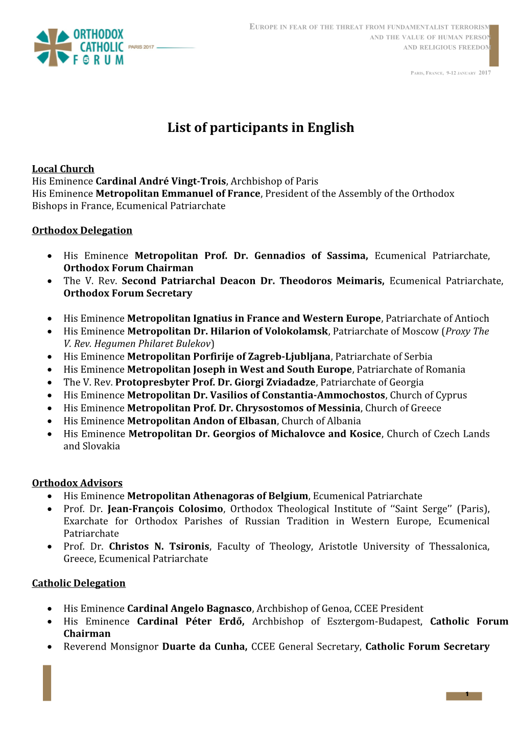 List of Participants in English