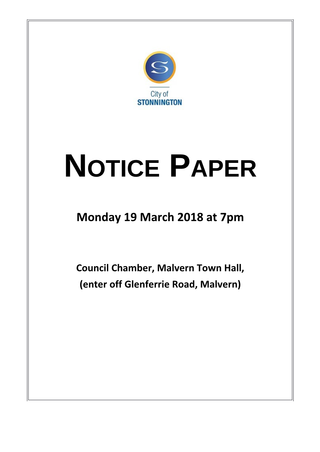 Agenda of Council Meeting - 19 March 2018