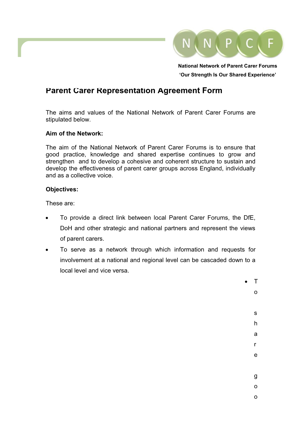 Parent Carer Representation Agreement Form