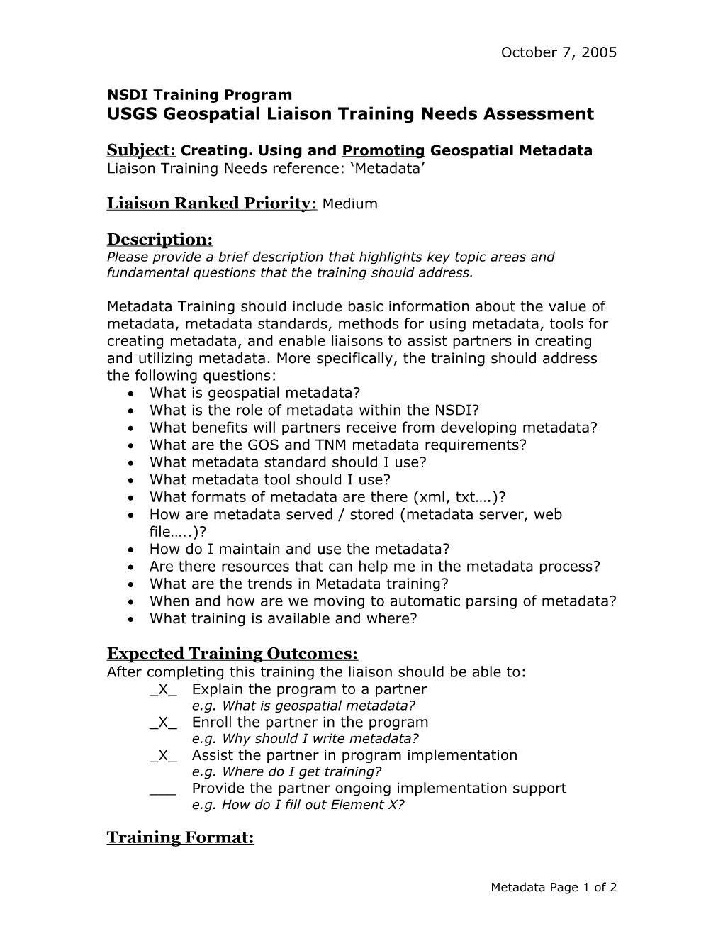 NSDI Training Program