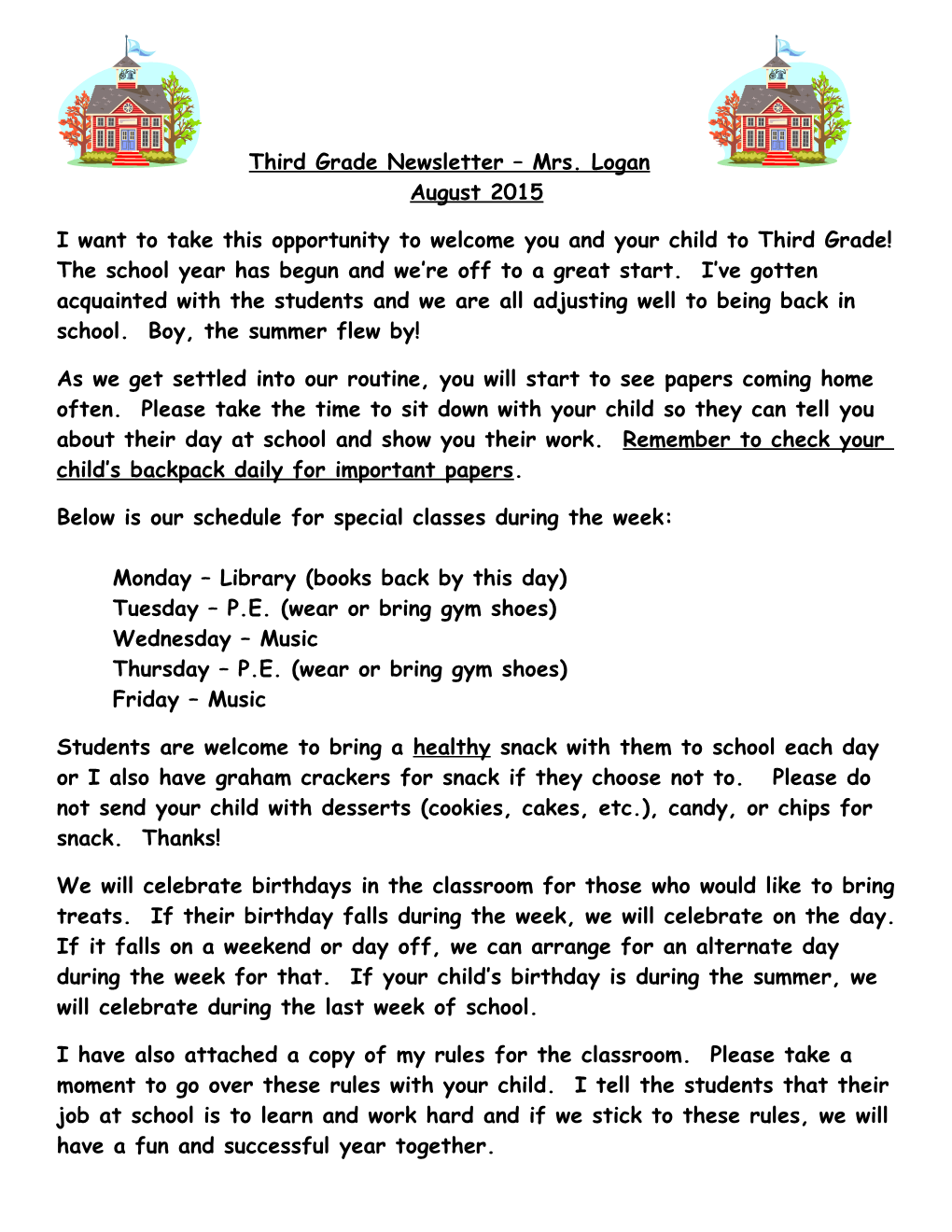 First Grade Newsletter Mrs