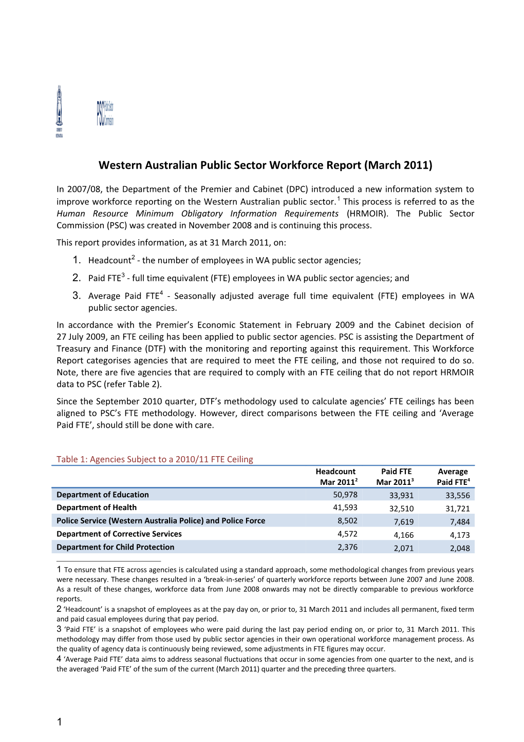 Western Australian Public Sector Workforce Report (March2011)
