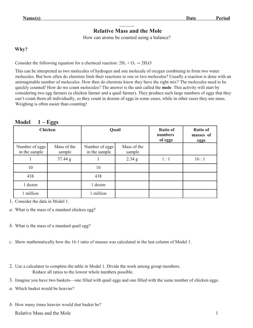 22 Relative Mass and the Mole-S