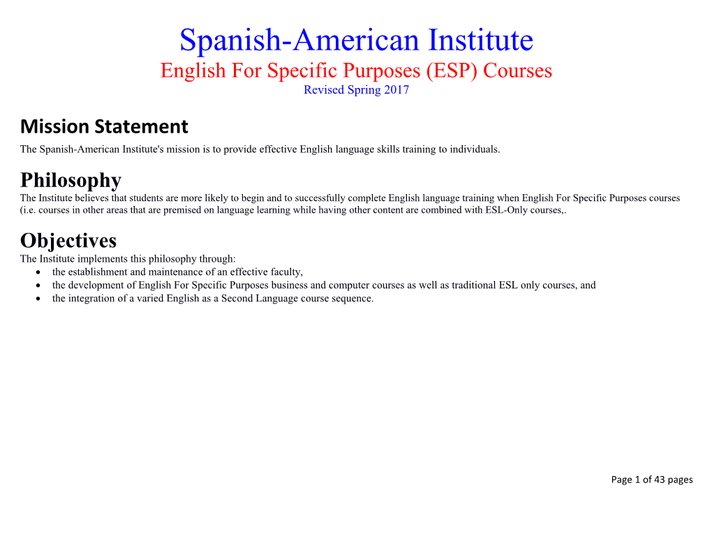 English for Specific Purposes (ESP) Courses