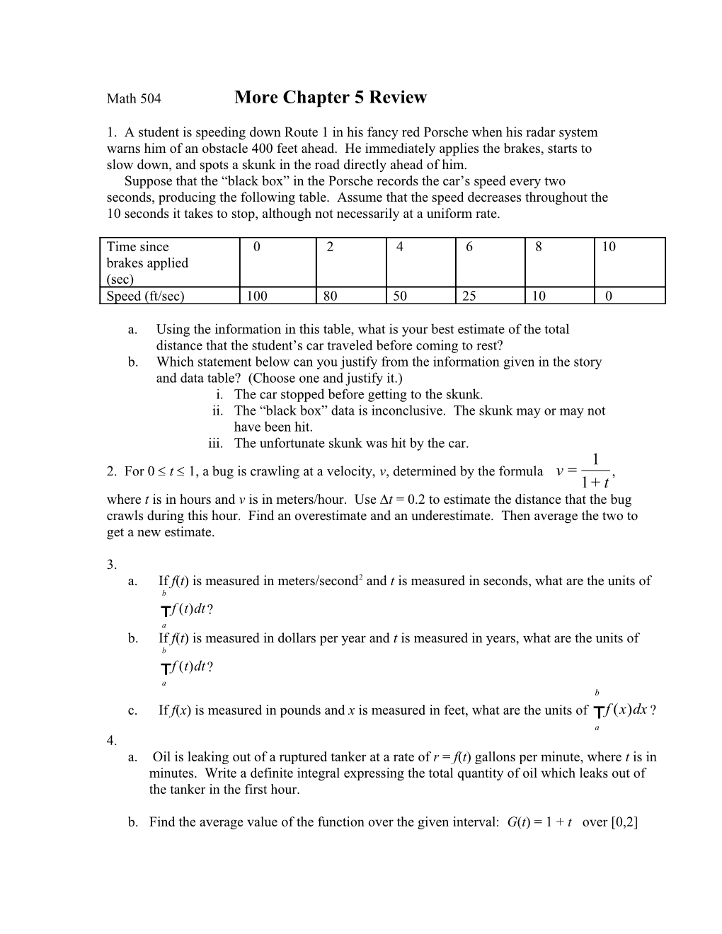 Math 504 More Chapter 5 Review